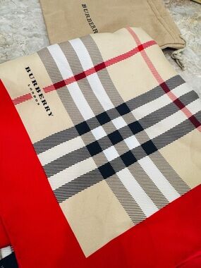 Burberry Red & Beige Signature Check Silk Scarf